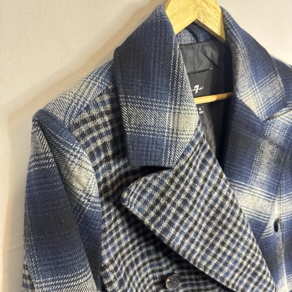 7 For All Mankind Women’s M Double Breasted Plaid Blazer Blue Gray Wool Blend - Picture 3 of 8